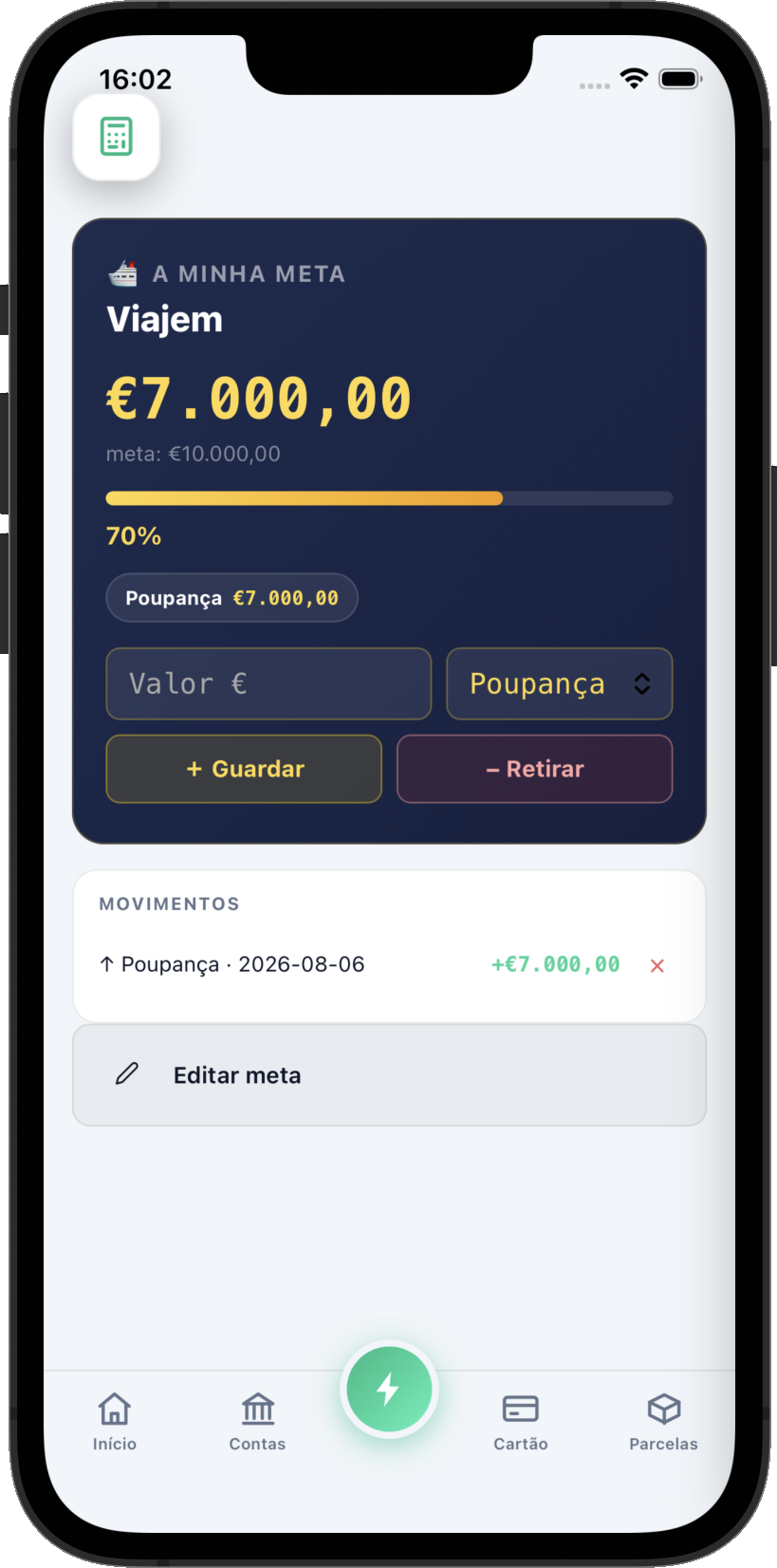 Metas de poupança